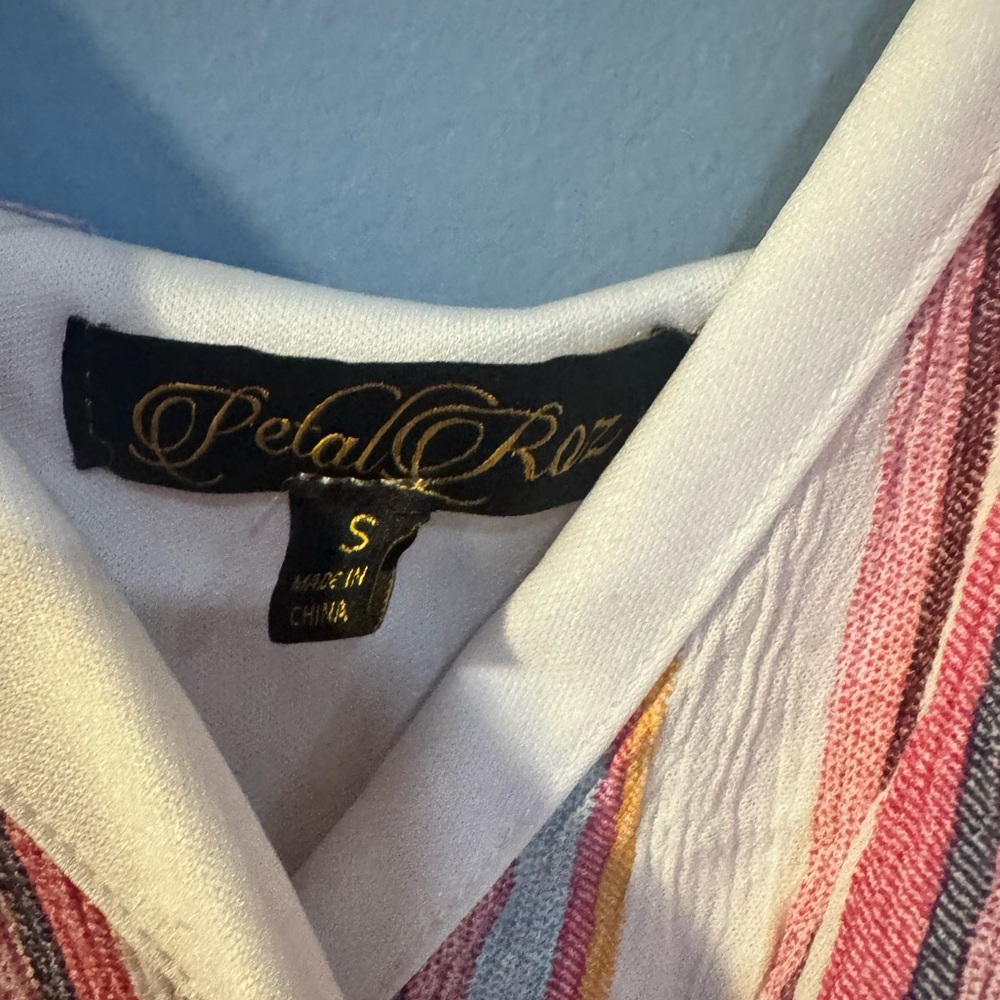 Striped Wrap Jumpsuit Small Pastel Rainbow Tie Waist Wide Leg Boho Summer - Picture 5 of 5